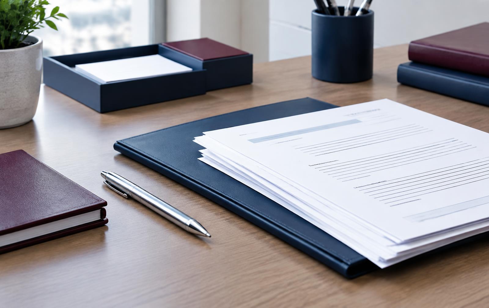 Organized business documents on a professional office desk